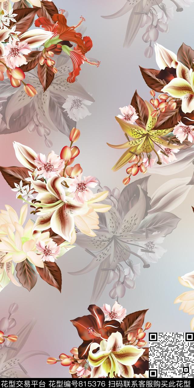 花卉乱花满版花数码印花华亿平台下载（图片编号: 815376） - 瓦栏（Walan）