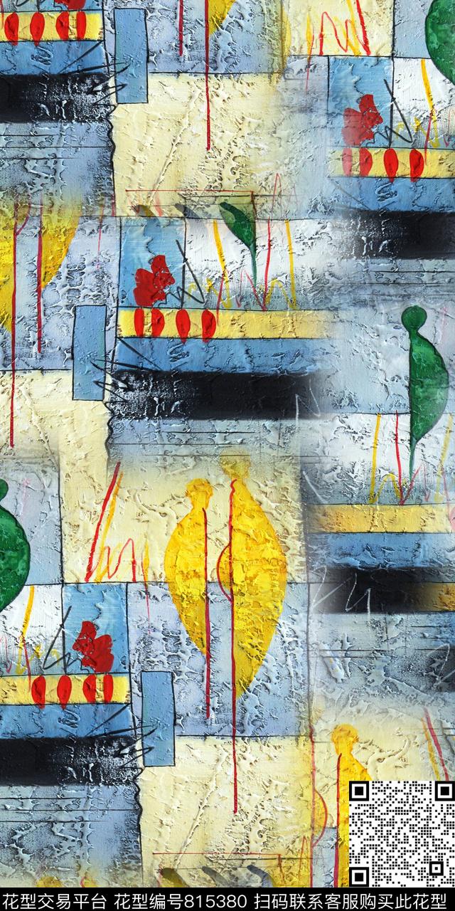 满版花抽象几何数码印花华亿平台下载（图片编号: 815380） - 瓦栏（Walan）
