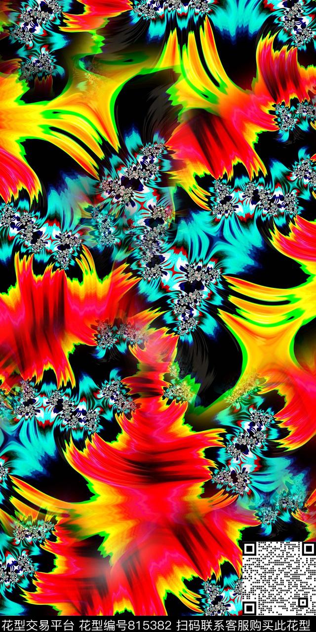 手绘抽象纹路数码印花华亿平台下载（图片编号: 815382） - 瓦栏（Walan）