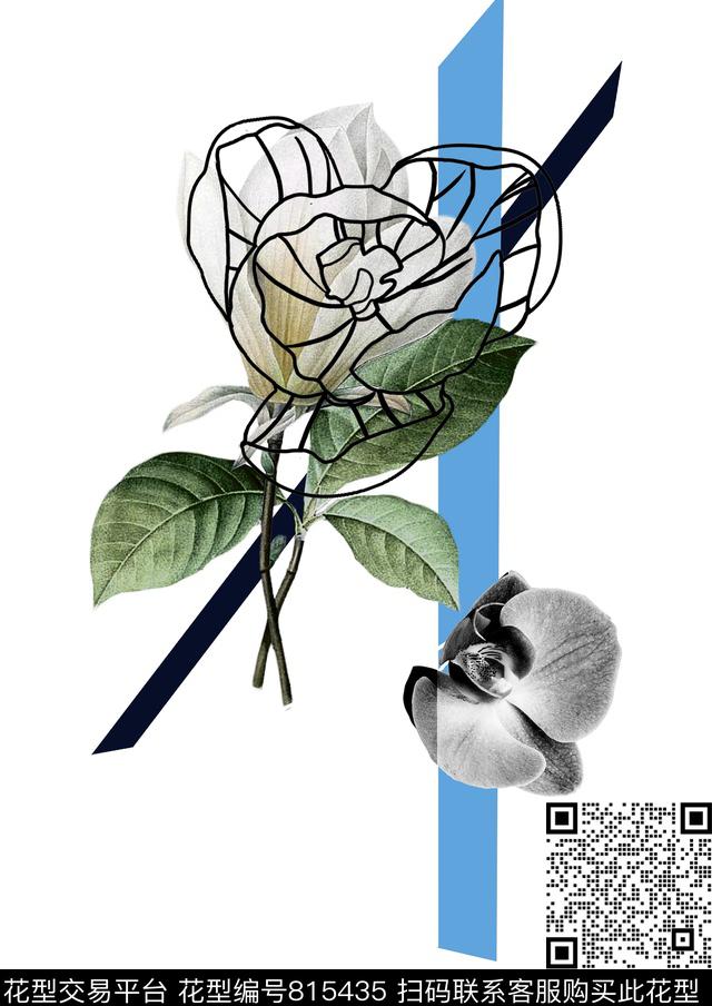 优雅玉兰花花朵数码印花华亿平台下载（图片编号: 815435） - 瓦栏（Walan）