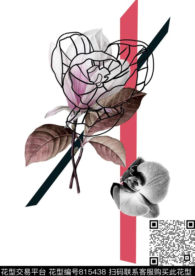 优雅玉兰花花朵数码印花华亿平台下载（图片编号: 815438） - 瓦栏（Walan）