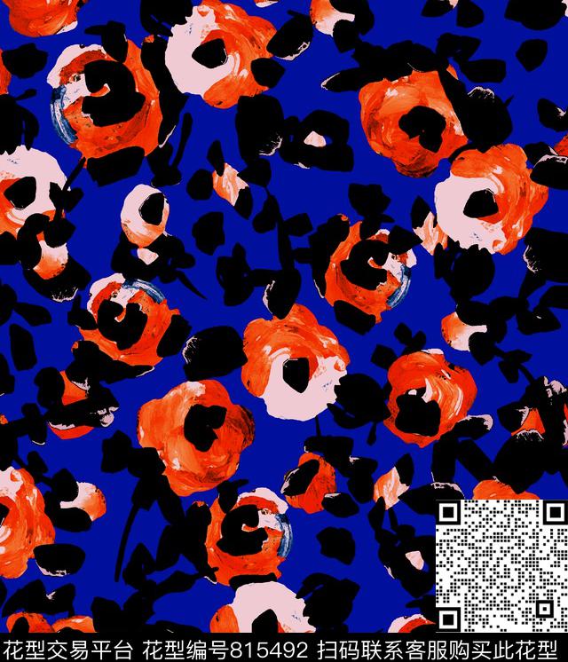 手绘花朵花卉数码印花华亿平台下载（图片编号: 815492） - 瓦栏（Walan）