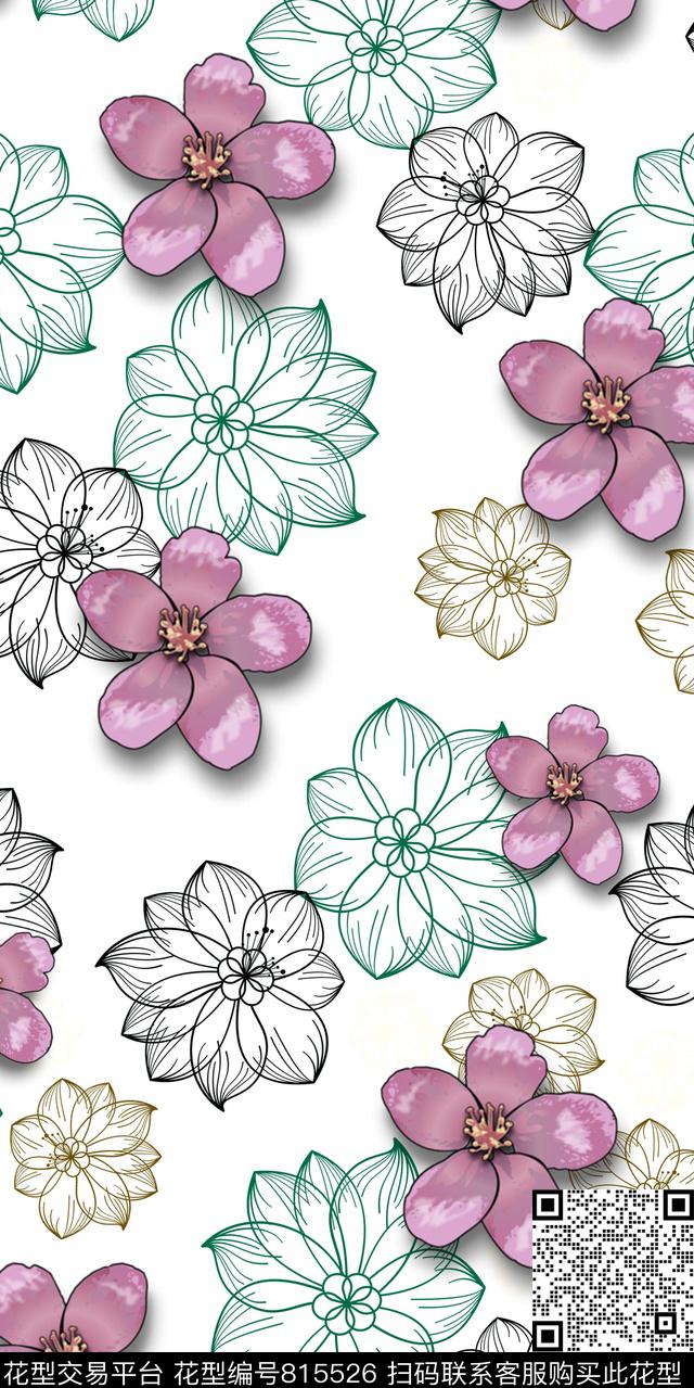 牡丹花朵大花传统印花华亿平台下载（图片编号: 815526） - 瓦栏（Walan）