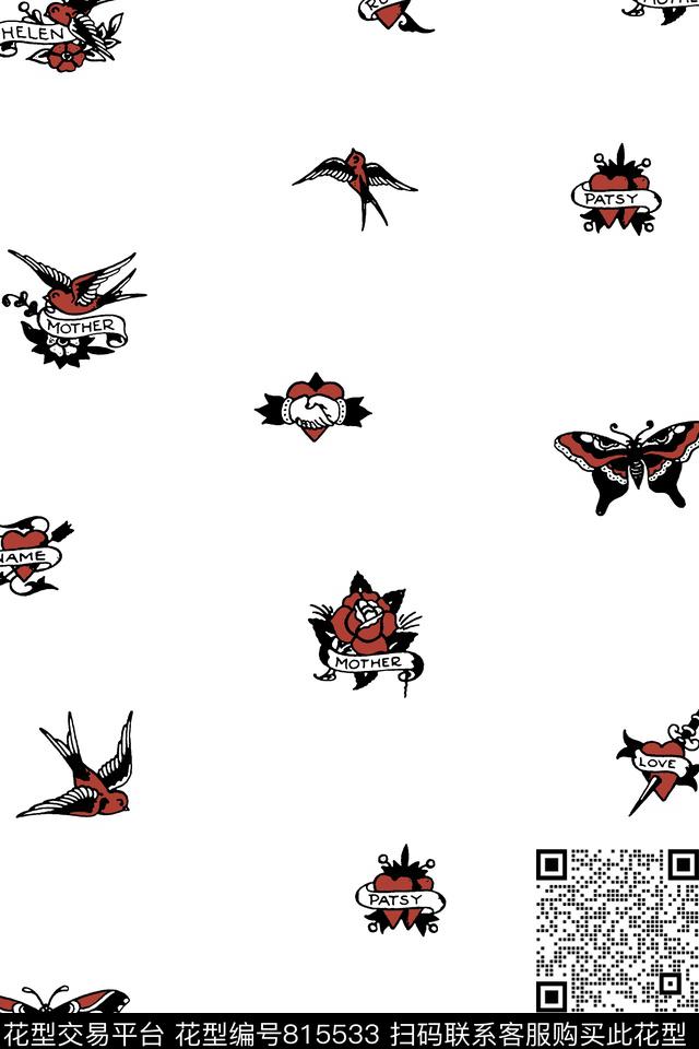 鸟蝴蝶男装T恤华亿平台传统印花华亿平台下载（图片编号: 815533） - 瓦栏（Walan）