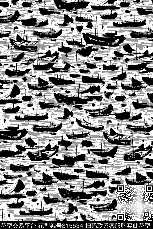 抽象小船几何男装衬衫华亿平台传统印花华亿平台下载（图片编号: 815534） - 瓦栏（Walan）