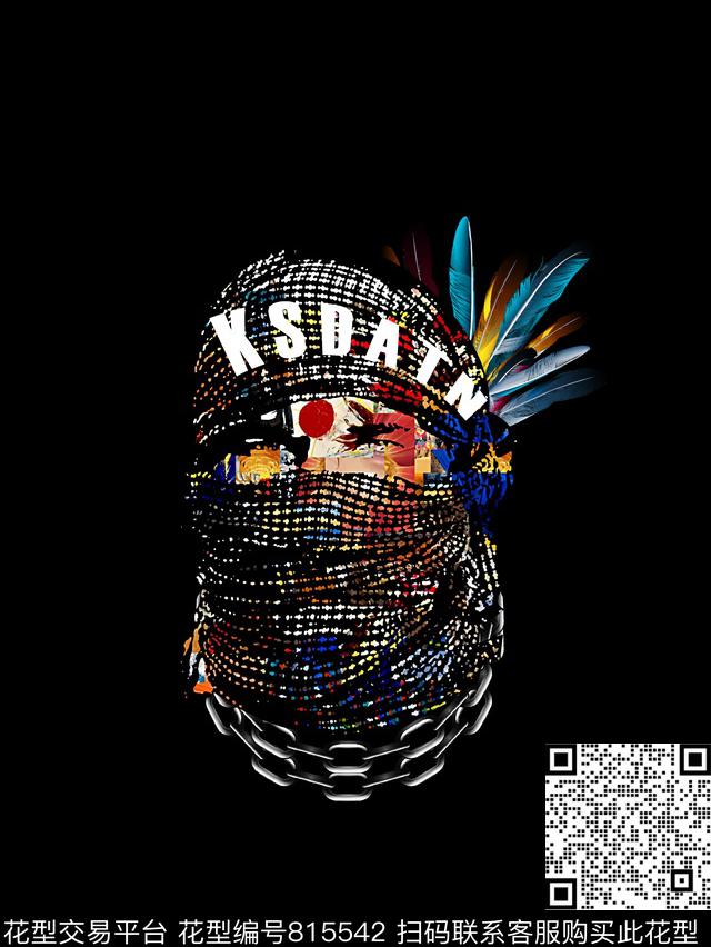 人物头像羽毛男装T恤华亿平台数码印花华亿平台下载（图片编号: 815542） - 瓦栏（Walan）