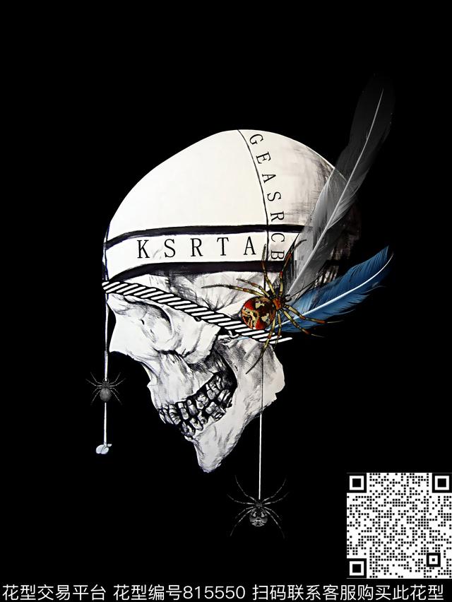 复古骷髅头羽毛蜘蛛数码印花华亿平台下载（图片编号: 815550） - 瓦栏（Walan）