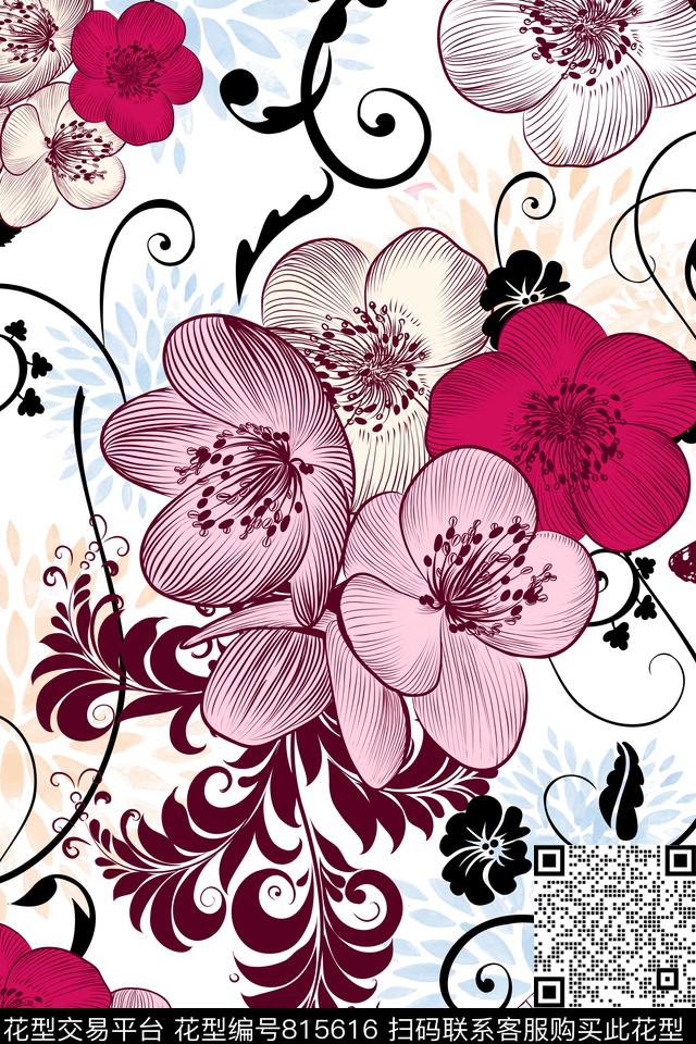 田园风手绘蝴蝶传统印花华亿平台下载（图片编号: 815616） - 瓦栏（Walan）