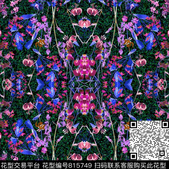 花卉花朵鏡射数码印花华亿平台下载（图片编号: 815749） - 瓦栏（Walan）
