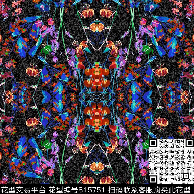 花卉花朵鏡射数码印花华亿平台下载（图片编号: 815751） - 瓦栏（Walan）
