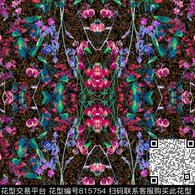 花卉花朵鏡射数码印花华亿平台下载（图片编号: 815754） - 瓦栏（Walan）