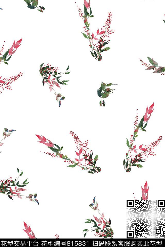 花卉叶子小果实传统印花华亿平台下载（图片编号: 815831） - 瓦栏（Walan）