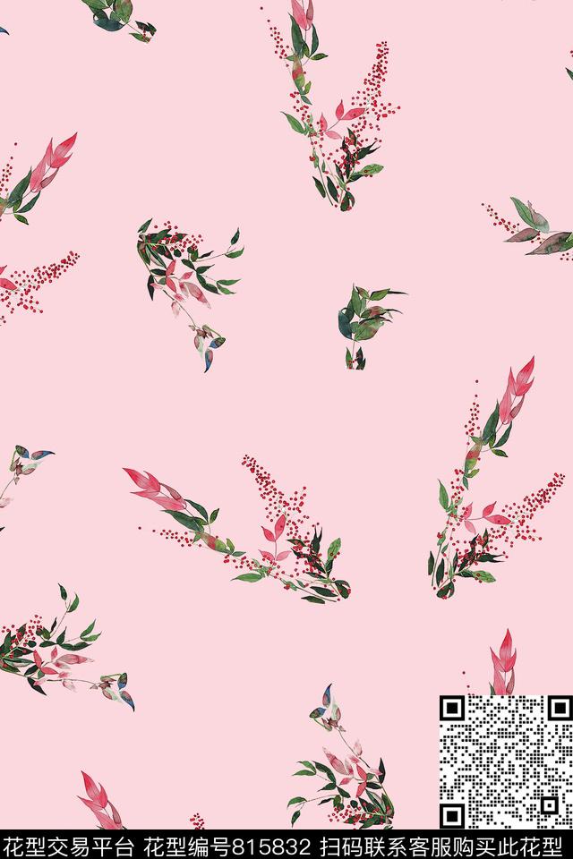 花卉叶子小果实传统印花华亿平台下载（图片编号: 815832） - 瓦栏（Walan）