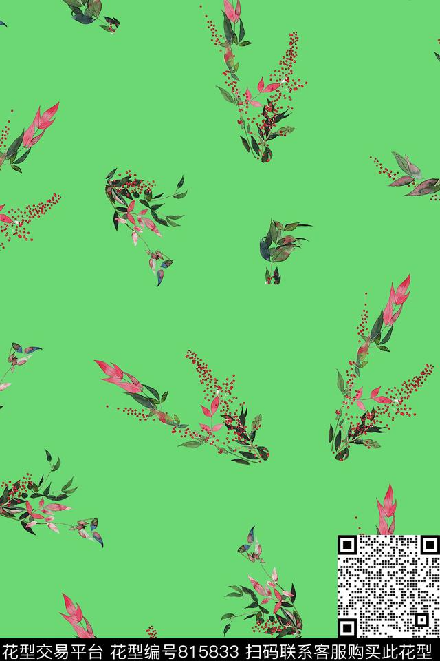 花卉叶子小果实传统印花华亿平台下载（图片编号: 815833） - 瓦栏（Walan）