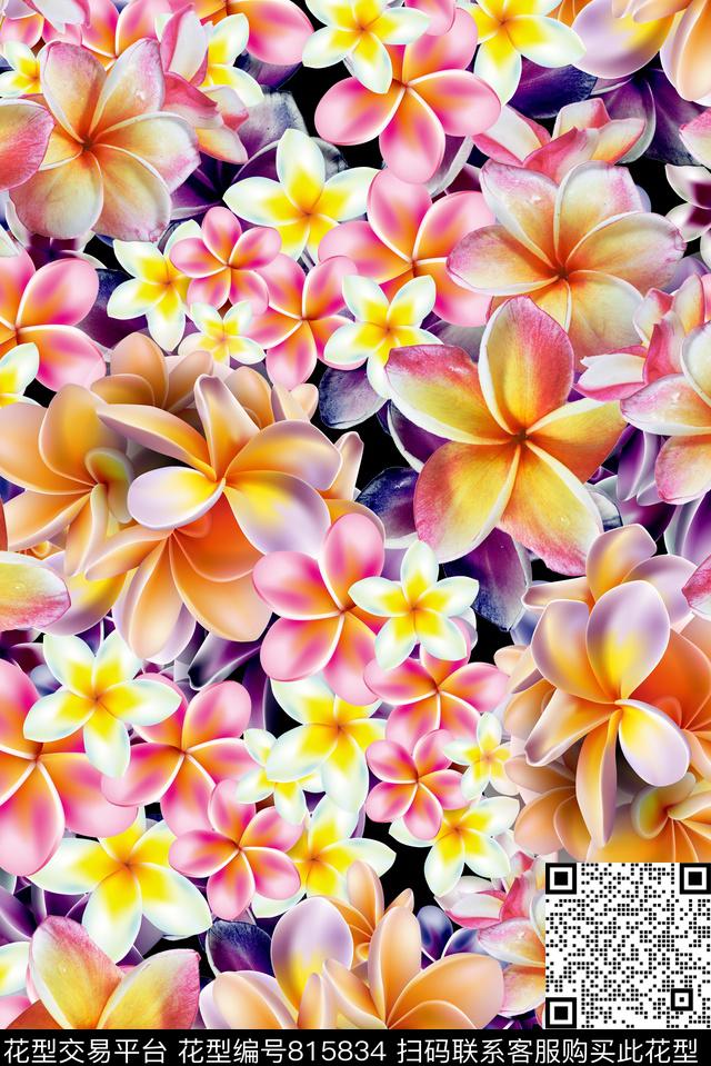 鸡蛋花花卉手绘花卉数码印花华亿平台下载（图片编号: 815834） - 瓦栏（Walan）