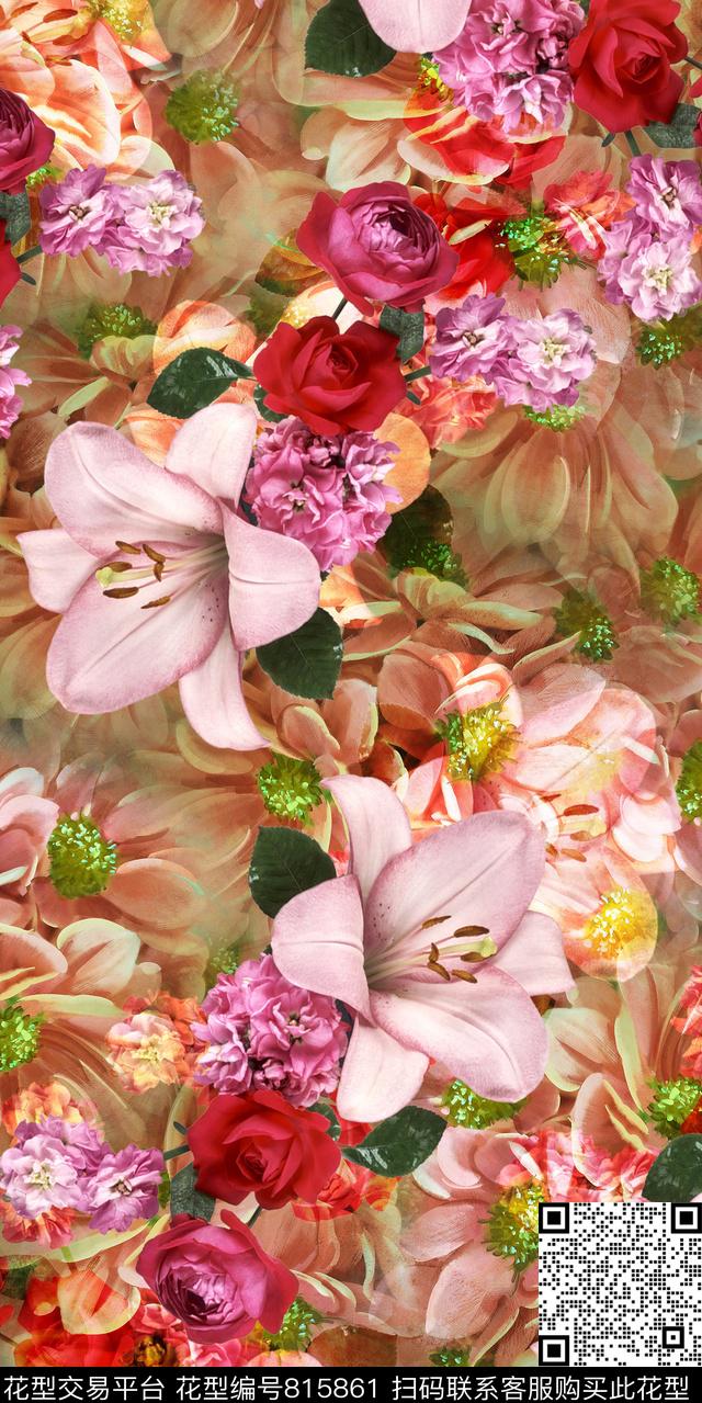 玉兰花百合牡丹数码印花华亿平台下载（图片编号: 815861） - 瓦栏（Walan）