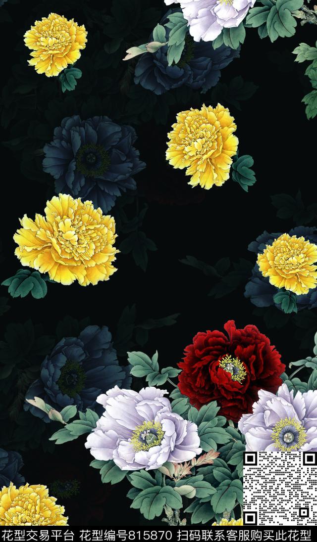 定位花牡丹花女装数码印花华亿平台下载（图片编号: 815870） - 瓦栏（Walan）