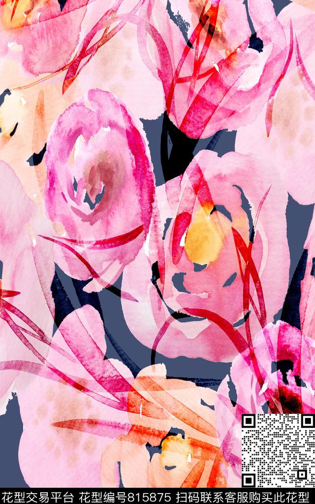 花卉手绘水彩数码印花华亿平台下载（图片编号: 815875） - 瓦栏（Walan）