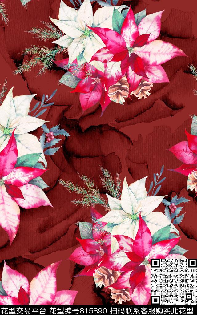 花卉手绘肌理数码印花华亿平台下载（图片编号: 815890） - 瓦栏（Walan）