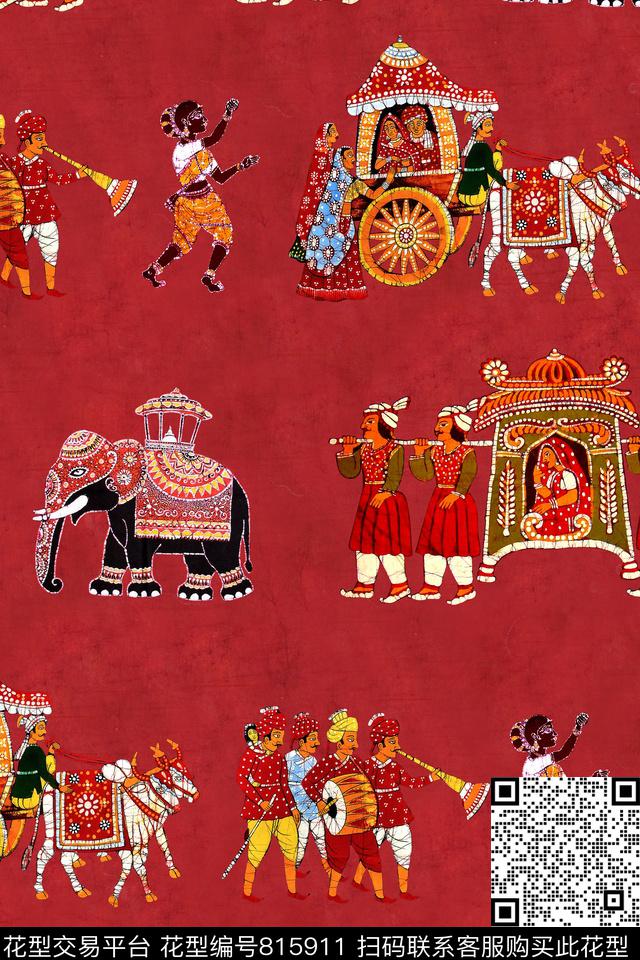 民族风扎染人物数码印花华亿平台下载（图片编号: 815911） - 瓦栏（Walan）