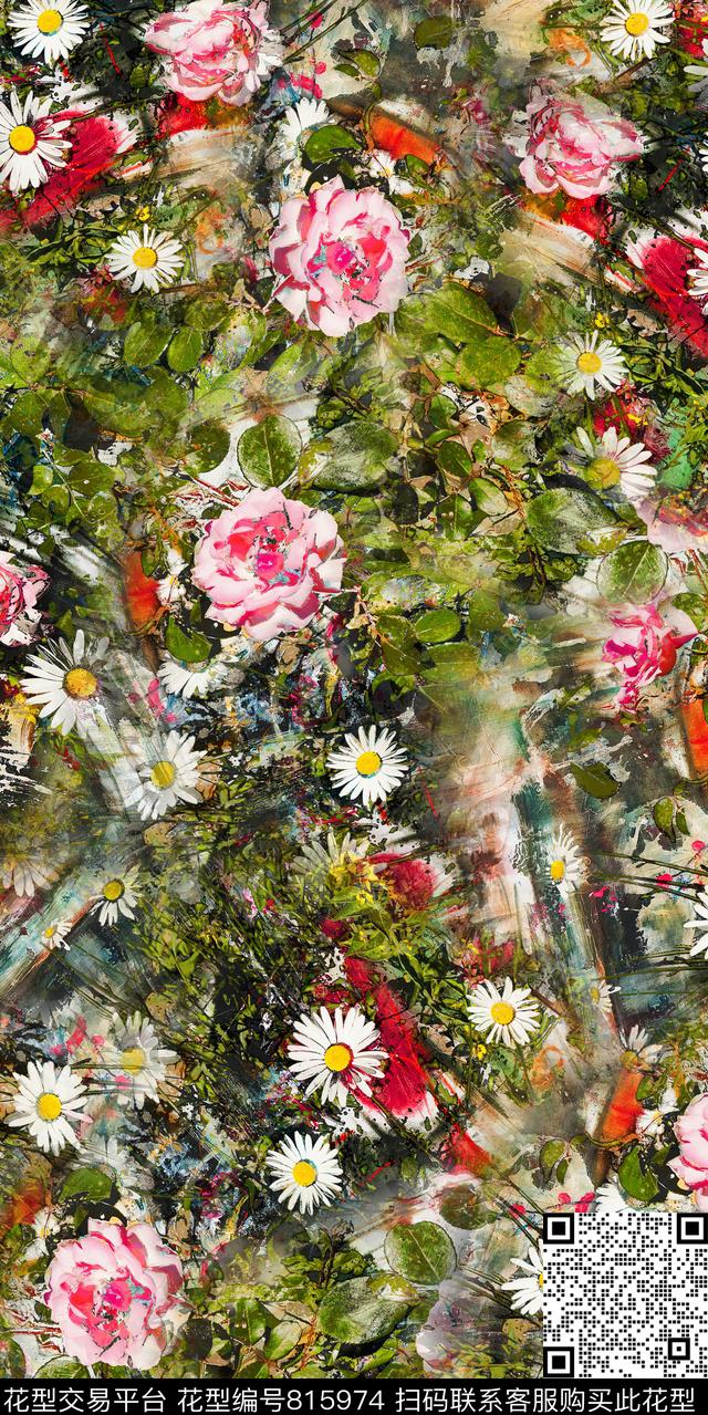 玫瑰牡丹玉兰花数码印花华亿平台下载（图片编号: 815974） - 瓦栏（Walan）