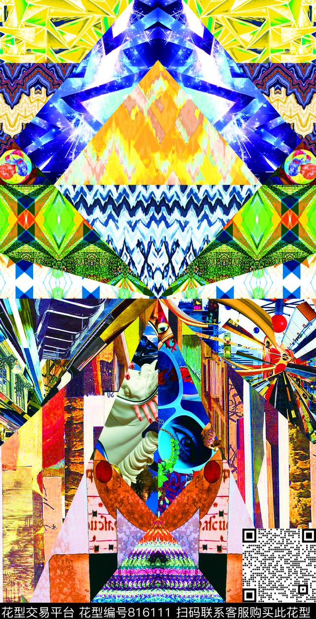 几何三角形拼接数码印花华亿平台下载（图片编号: 816111） - 瓦栏（Walan）