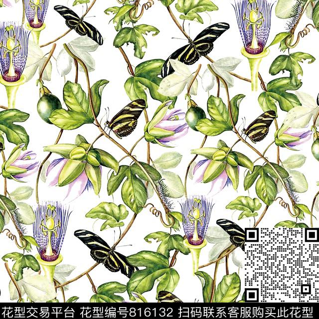 天堂鸟花热带中国风数码印花华亿平台下载（图片编号: 816132） - 瓦栏（Walan）