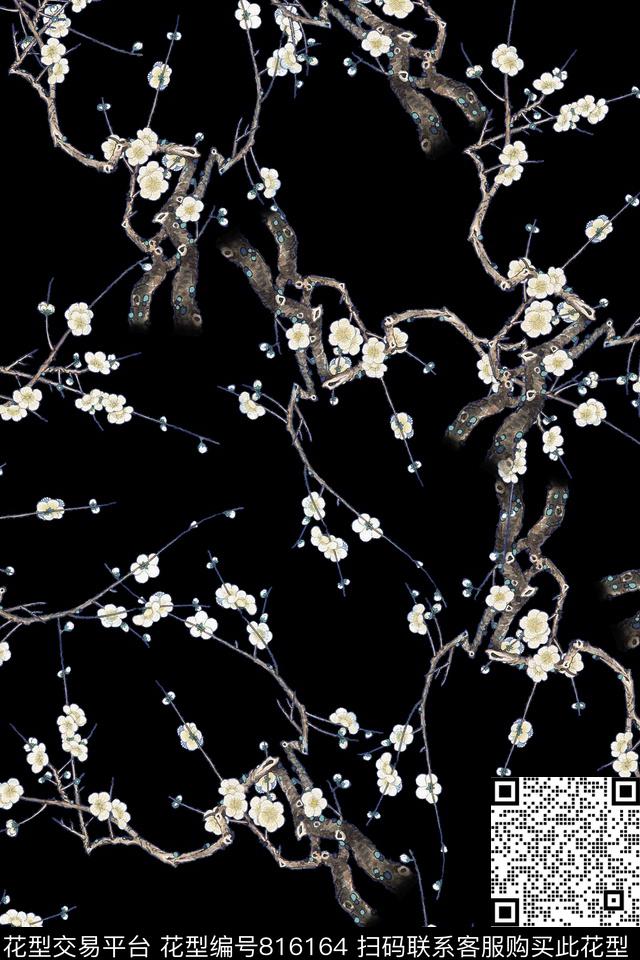 中国风花朵梅花数码印花华亿平台下载（图片编号: 816164） - 瓦栏（Walan）