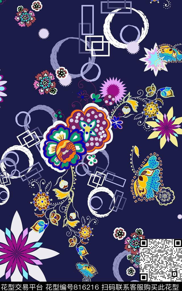 乱花花朵花卉传统印花华亿平台下载（图片编号: 816216） - 瓦栏（Walan）