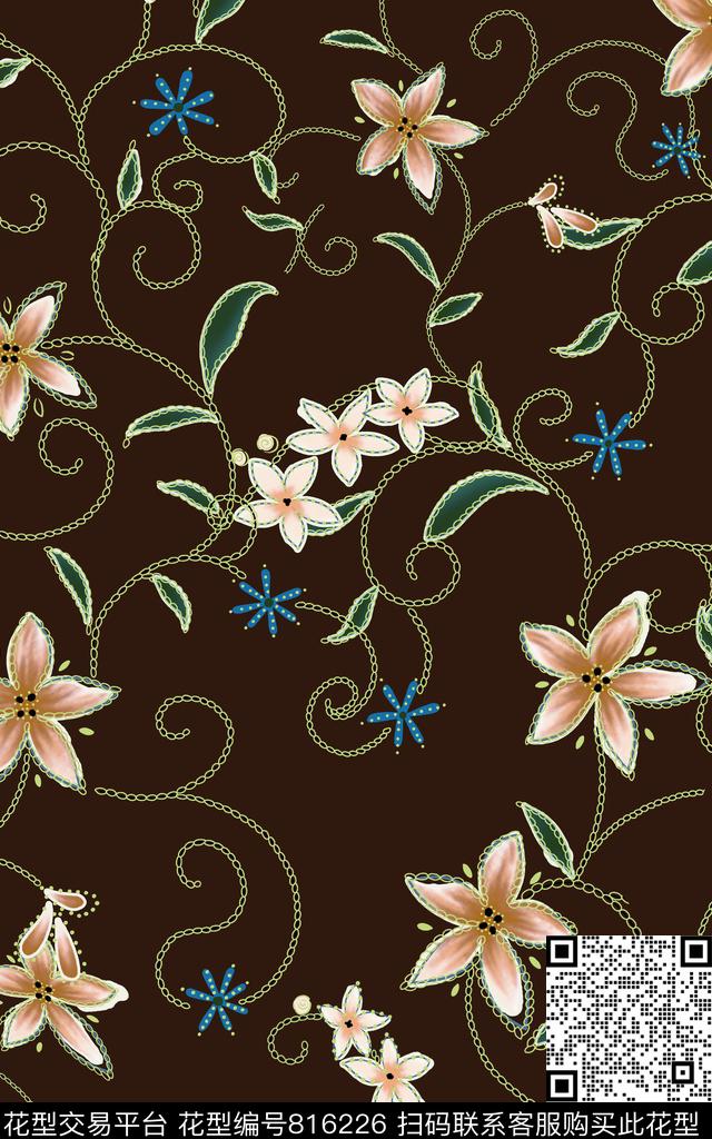 乱花花朵花卉传统印花华亿平台下载（图片编号: 816226） - 瓦栏（Walan）