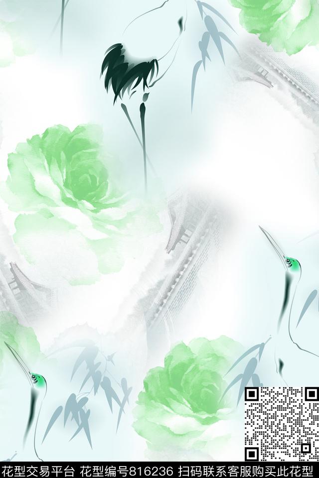 花仙鹤竹子数码印花华亿平台下载（图片编号: 816236） - 瓦栏（Walan）