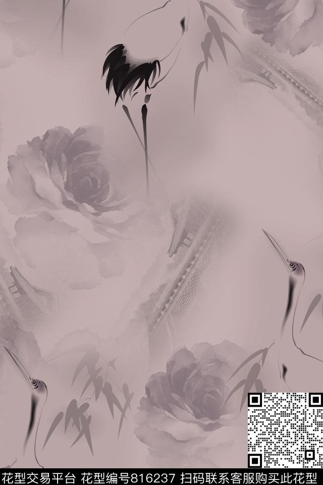 花仙鹤竹子数码印花华亿平台下载（图片编号: 816237） - 瓦栏（Walan）