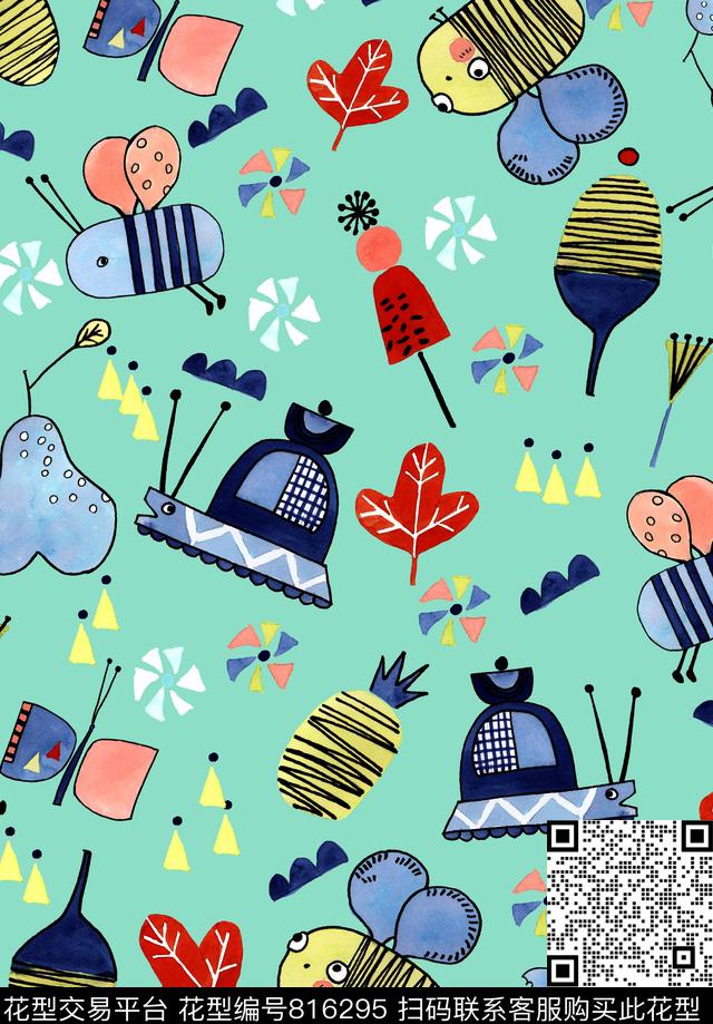 童装蜜蜂手绘数码印花华亿平台下载（图片编号: 816295） - 瓦栏（Walan）