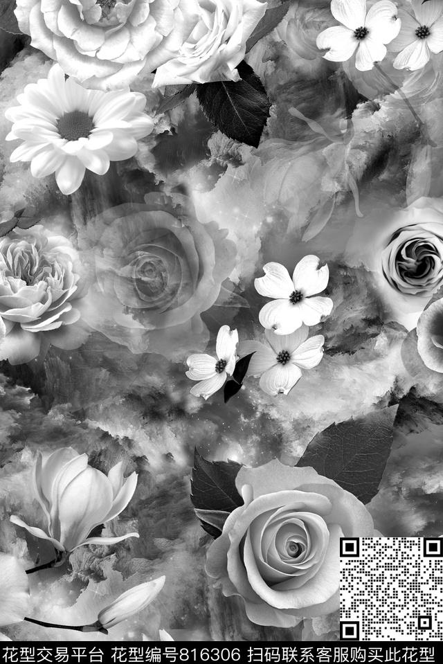 桃花大花花卉数码印花华亿平台下载（图片编号: 816306） - 瓦栏（Walan）