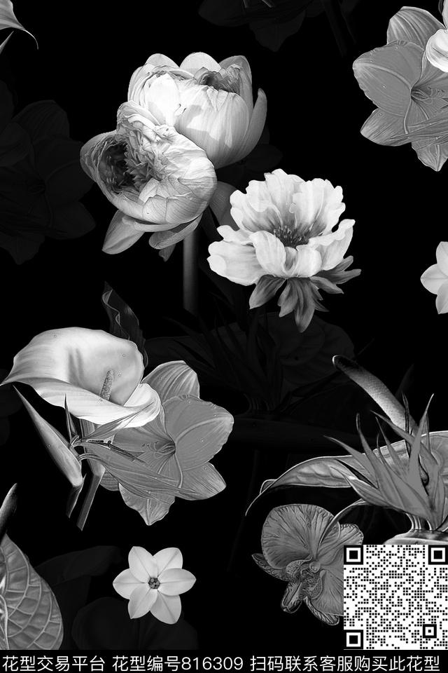 大花荷花兰花数码印花华亿平台下载（图片编号: 816309） - 瓦栏（Walan）