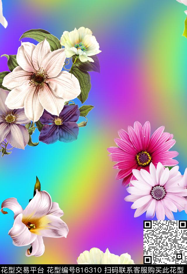 花卉百合兰花数码印花华亿平台下载（图片编号: 816310） - 瓦栏（Walan）