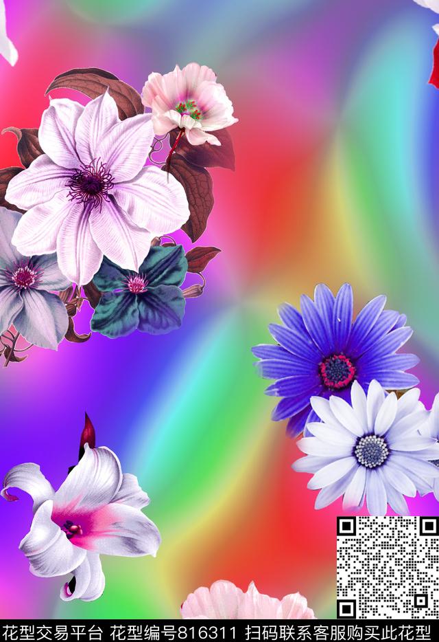花卉百合兰花数码印花华亿平台下载（图片编号: 816311） - 瓦栏（Walan）