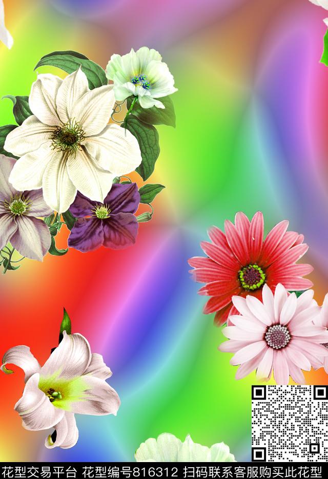 花卉百合兰花数码印花华亿平台下载（图片编号: 816312） - 瓦栏（Walan）