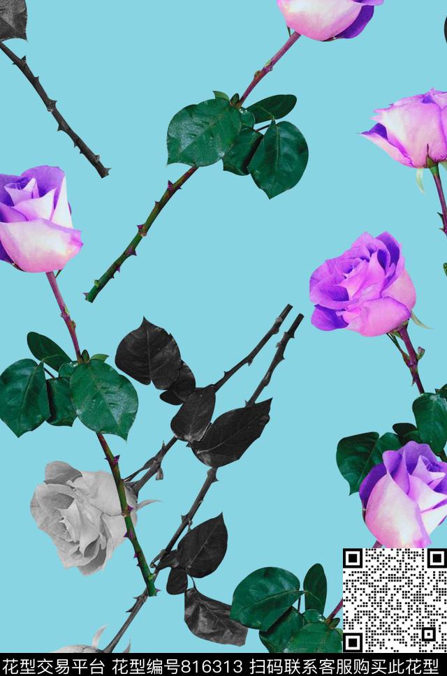小碎花玫瑰花朵数码印花华亿平台下载（图片编号: 816313） - 瓦栏（Walan）