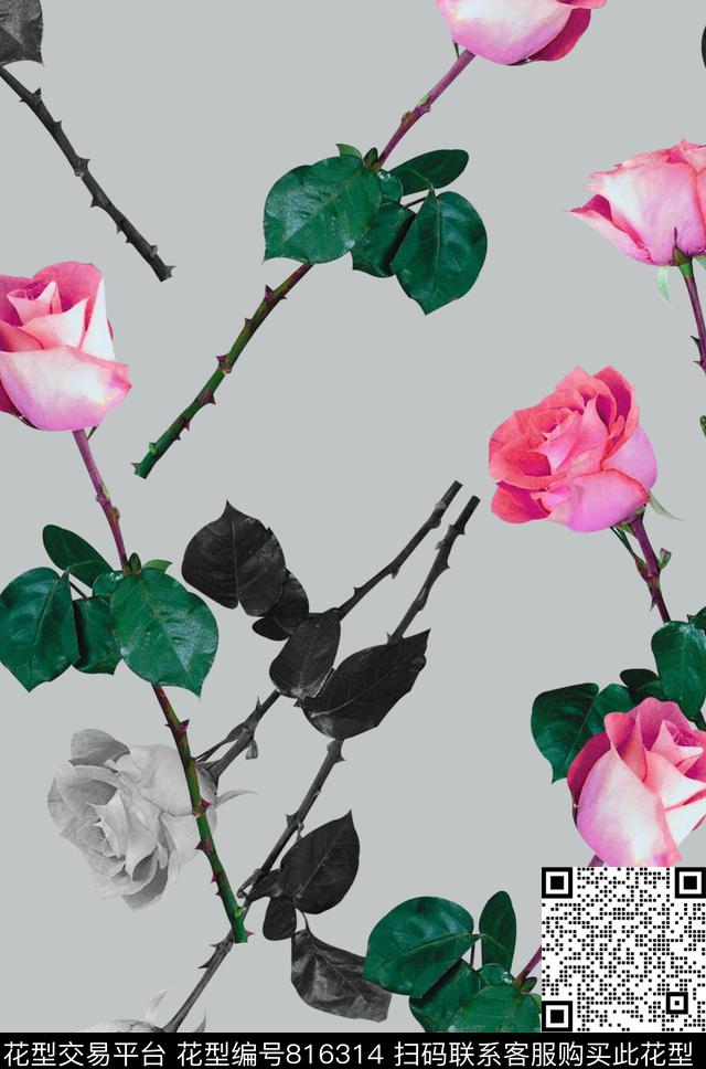 小碎花玫瑰花朵数码印花华亿平台下载（图片编号: 816314） - 瓦栏（Walan）
