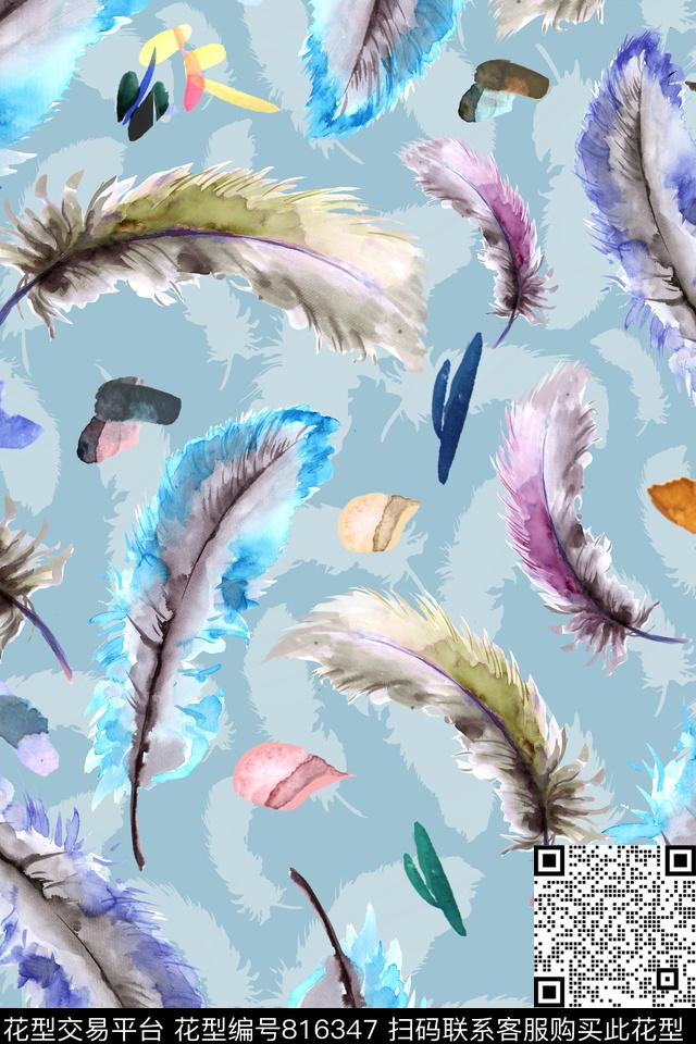 P羽毛艺术K浪漫田园趣味卡通数码印花华亿平台下载（图片编号: 816347） - 瓦栏（Walan）