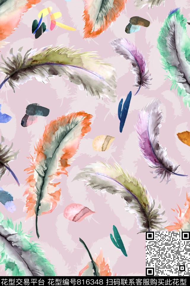 P羽毛艺术K浪漫田园趣味卡通数码印花华亿平台下载（图片编号: 816348） - 瓦栏（Walan）