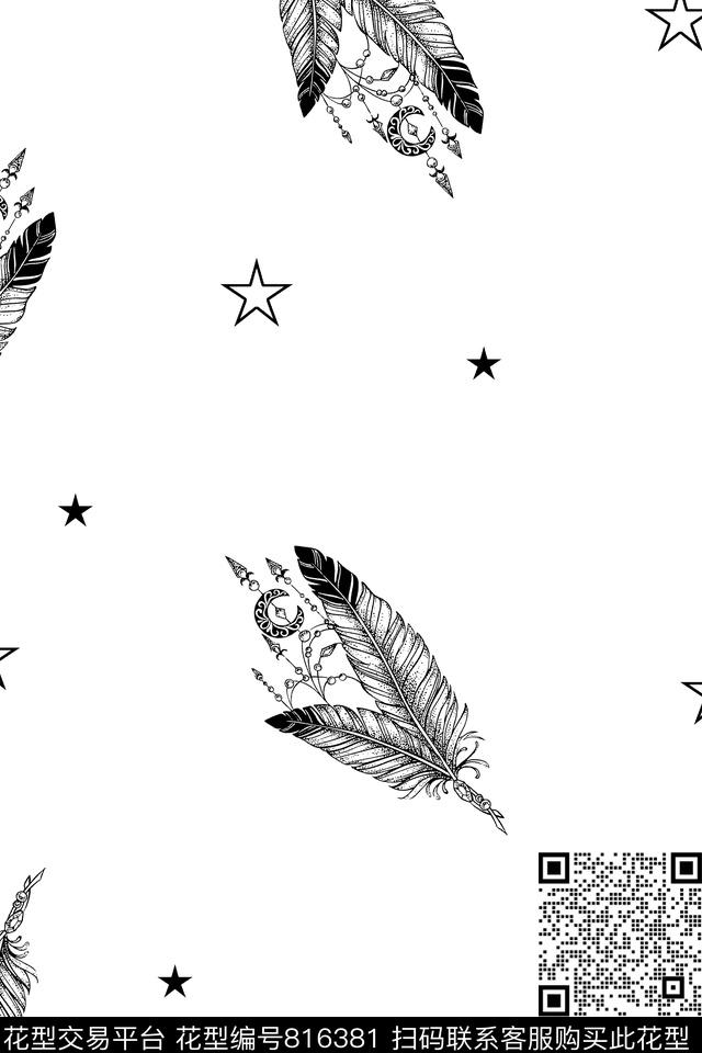 羽毛几何男装T恤华亿平台传统印花华亿平台下载（图片编号: 816381） - 瓦栏（Walan）