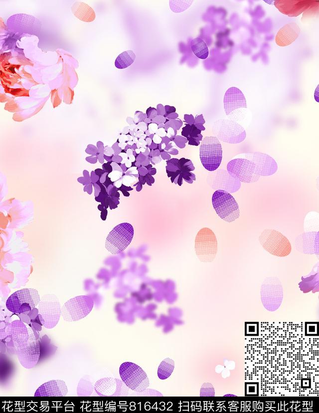 小碎花大花玫瑰数码印花华亿平台下载（图片编号: 816432） - 瓦栏（Walan）