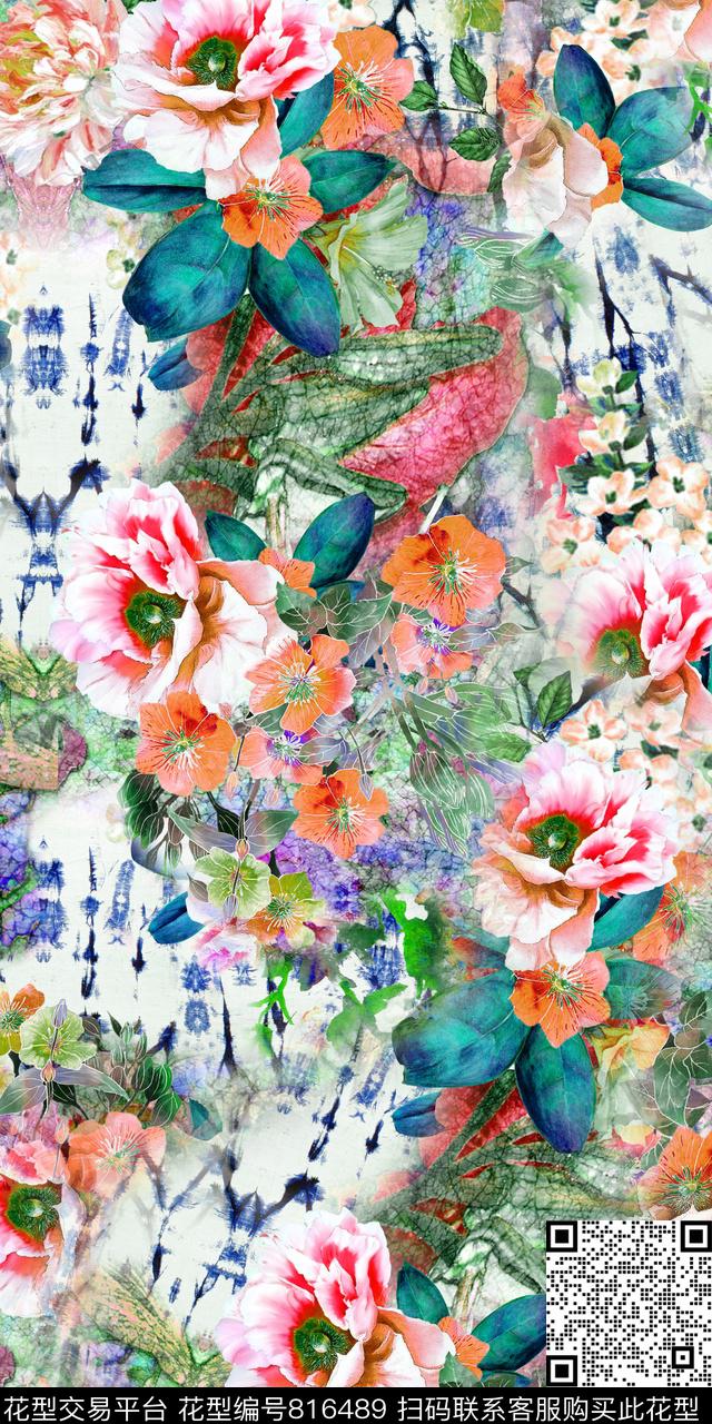 复古花卉植物数码印花华亿平台下载（图片编号: 816489） - 瓦栏（Walan）