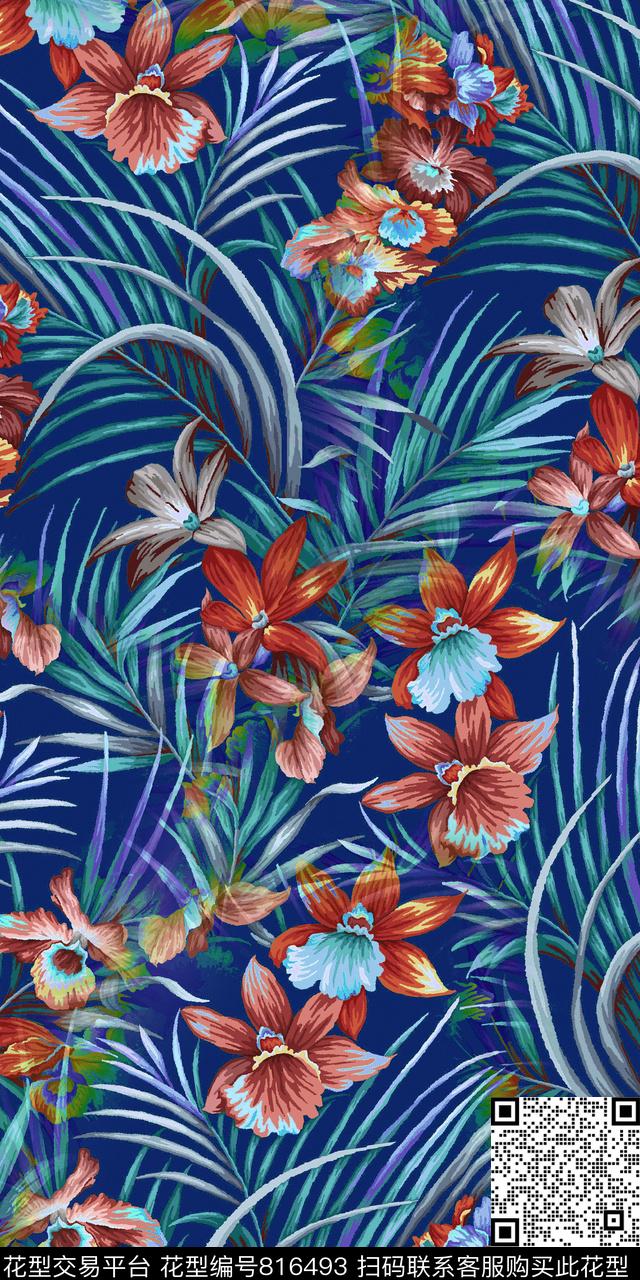 复古花卉植物传统印花华亿平台下载（图片编号: 816493） - 瓦栏（Walan）