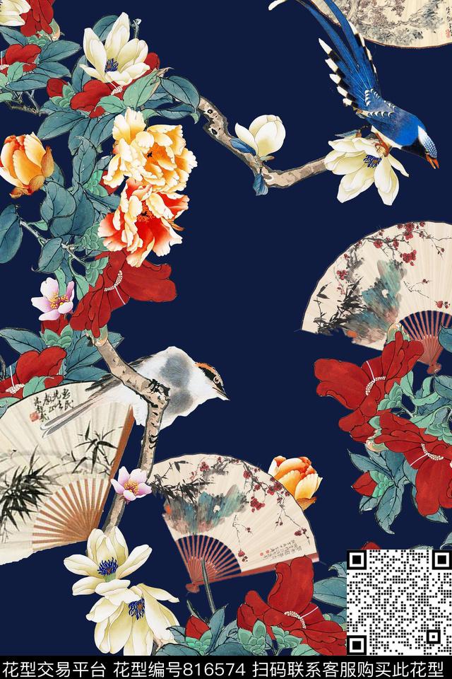 兰花花卉花鸟中国风数码印花华亿平台下载（图片编号: 816574） - 瓦栏（Walan）
