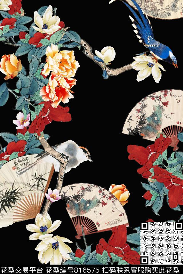 兰花花卉花鸟中国风数码印花华亿平台下载（图片编号: 816575） - 瓦栏（Walan）