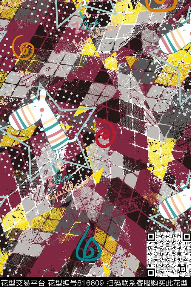 方格圆圈几何传统印花华亿平台下载（图片编号: 816609） - 瓦栏（Walan）