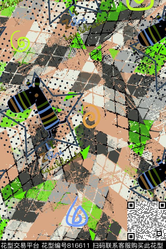 方格圆圈几何传统印花华亿平台下载（图片编号: 816611） - 瓦栏（Walan）